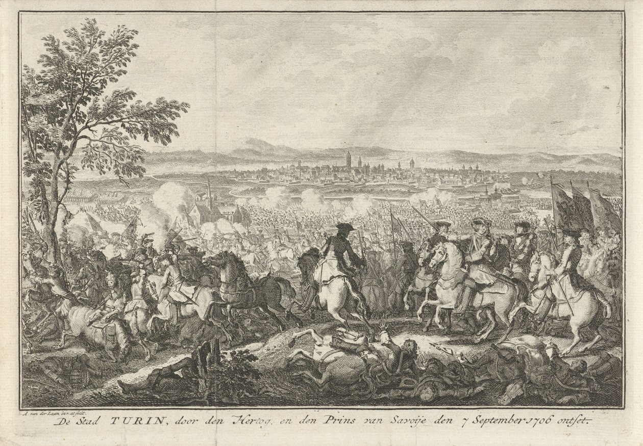 Relief af Torino, 1706 Byen Torino, vanhelliget af hertugen og prinsen af ​​Savoyen den 7. september 1706 (titel på objektet) af Adolf van der Laan