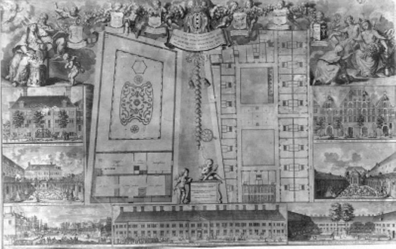 Grundplaner over det tidligere Ouderzijds Huiszittenhuis og det tidligere Huiszitten Weduwenhof af Adolf van der Laan