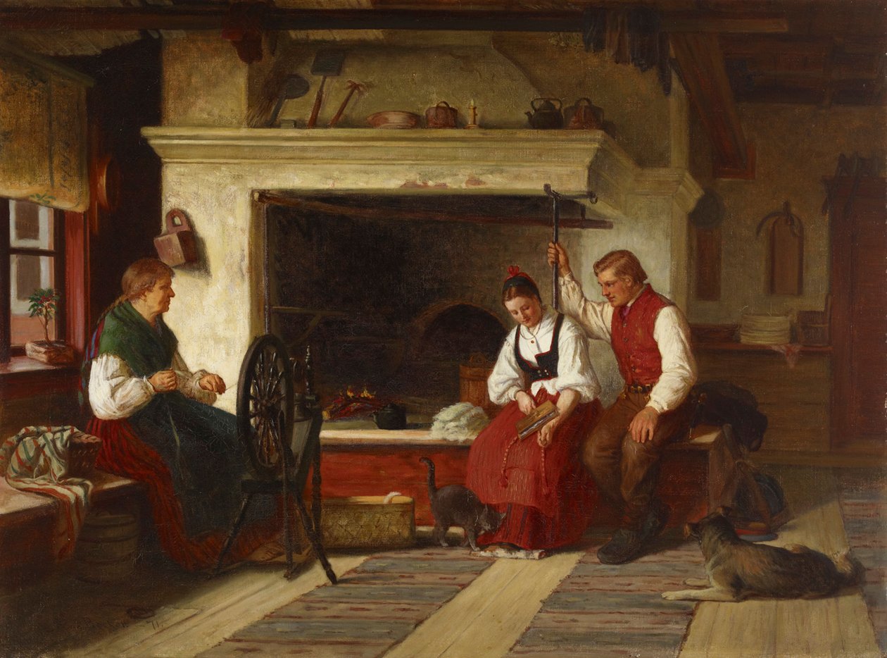 Ved ildstedet, en österbottnisk hofscene af Adolf von Becker