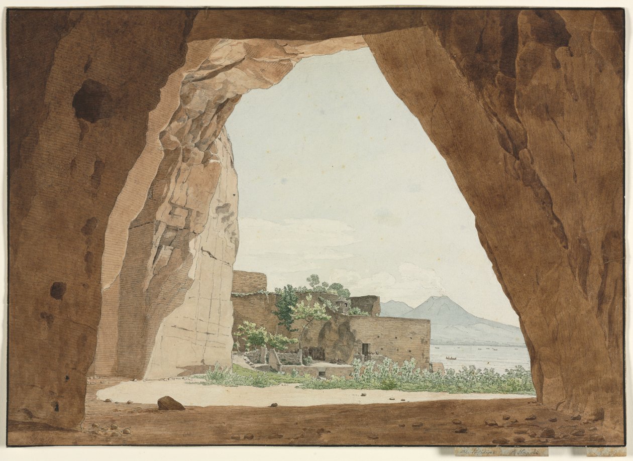 Vesuv og Napolibugten fra en grotte af Adolf von Heydeck