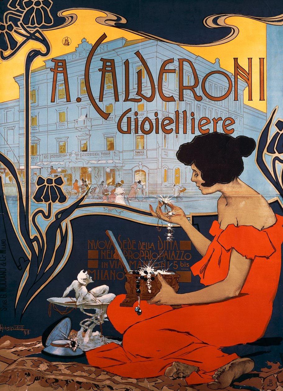 Reklameplakat for Calderoni Jewellers i Milano af Adolfo Hohenstein