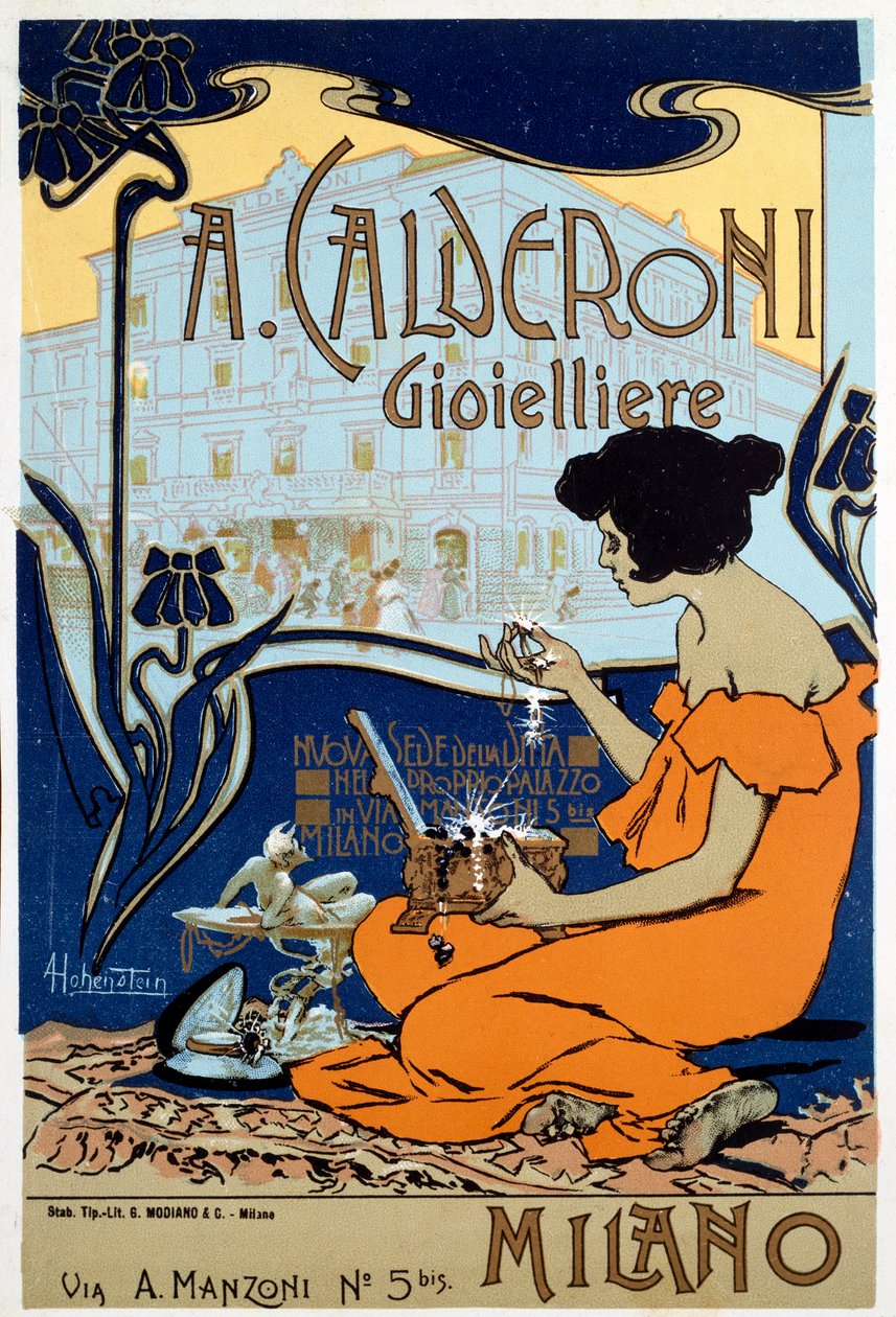Reklameplakat for Calderoni juveler i Milano, c1920 af Adolfo Hohenstein