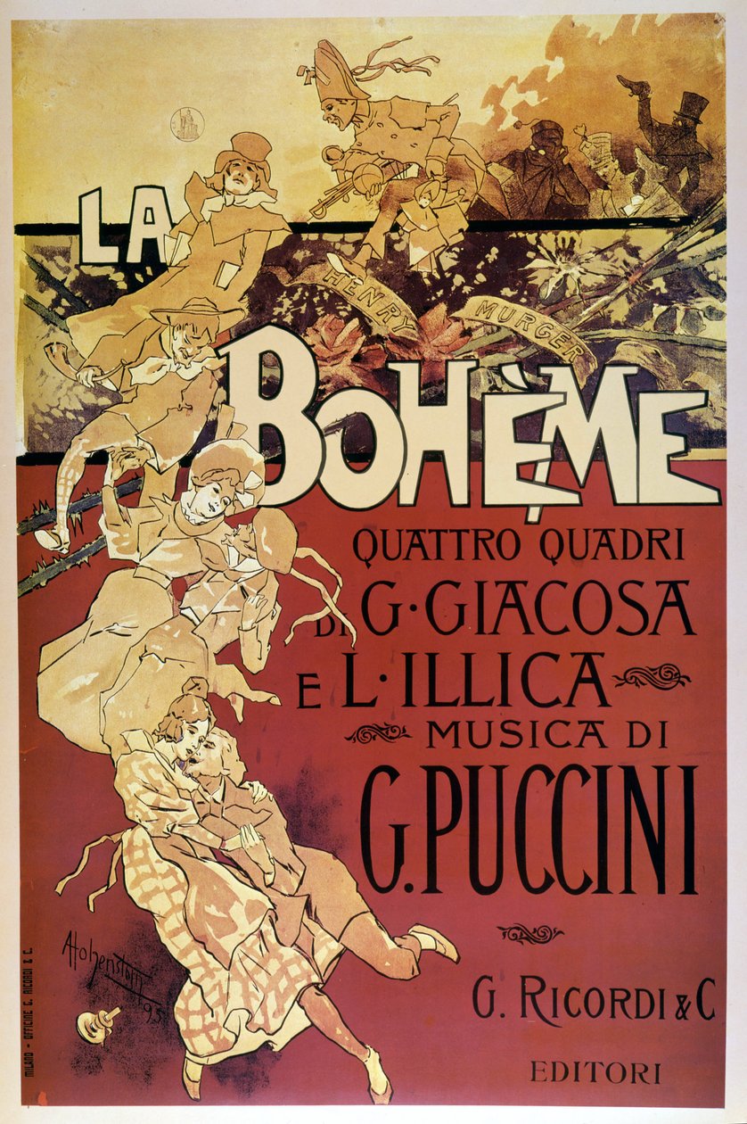 La Bohème-plakat af Adolfo Hohenstein til premieren på Giacomo Puccinis opera i Teatro Regio di Torino den 02/01/1896. af Adolfo Hohenstein