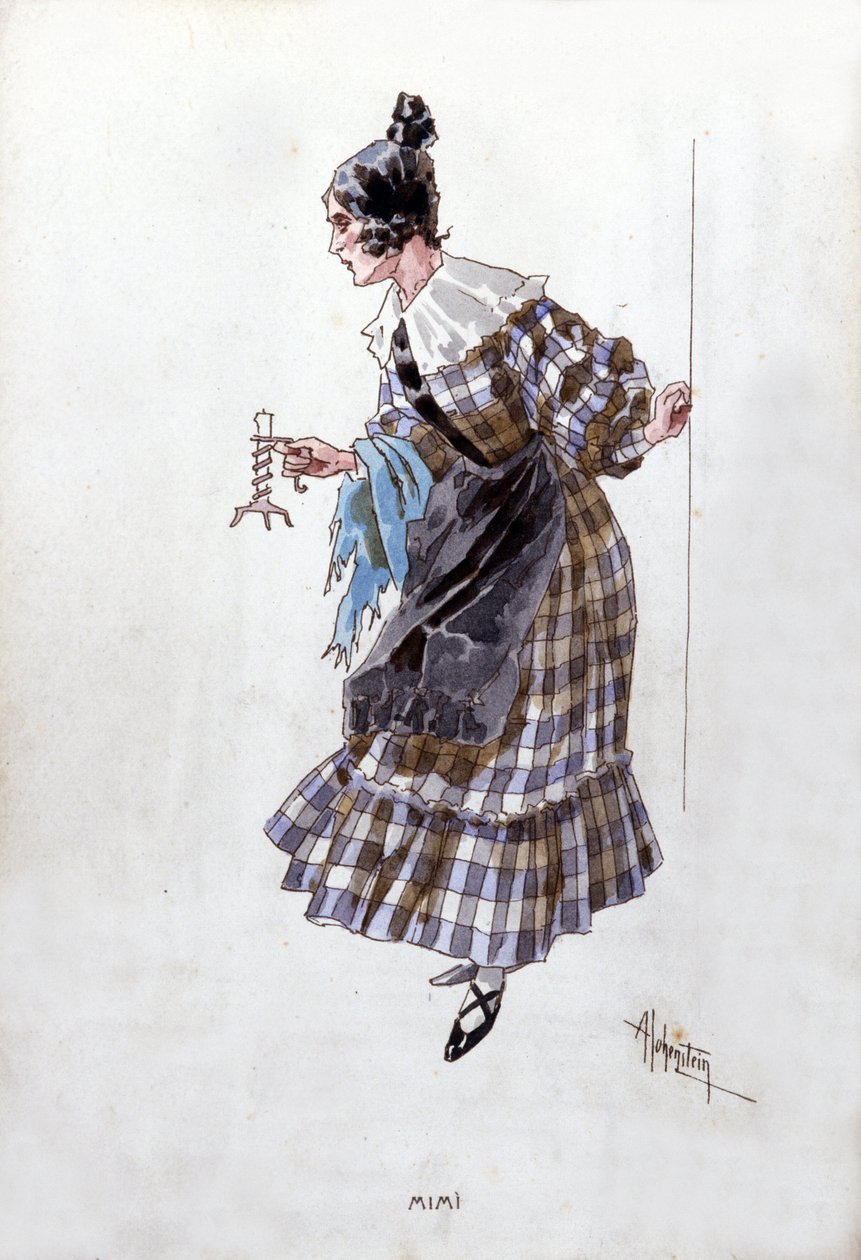 Kostume af Mimis karakter til operaen "La Boheme"" af Giacomo Puccini (1858-1924). Akvarel af Adolfo Hohenstein. af Adolfo Hohenstein