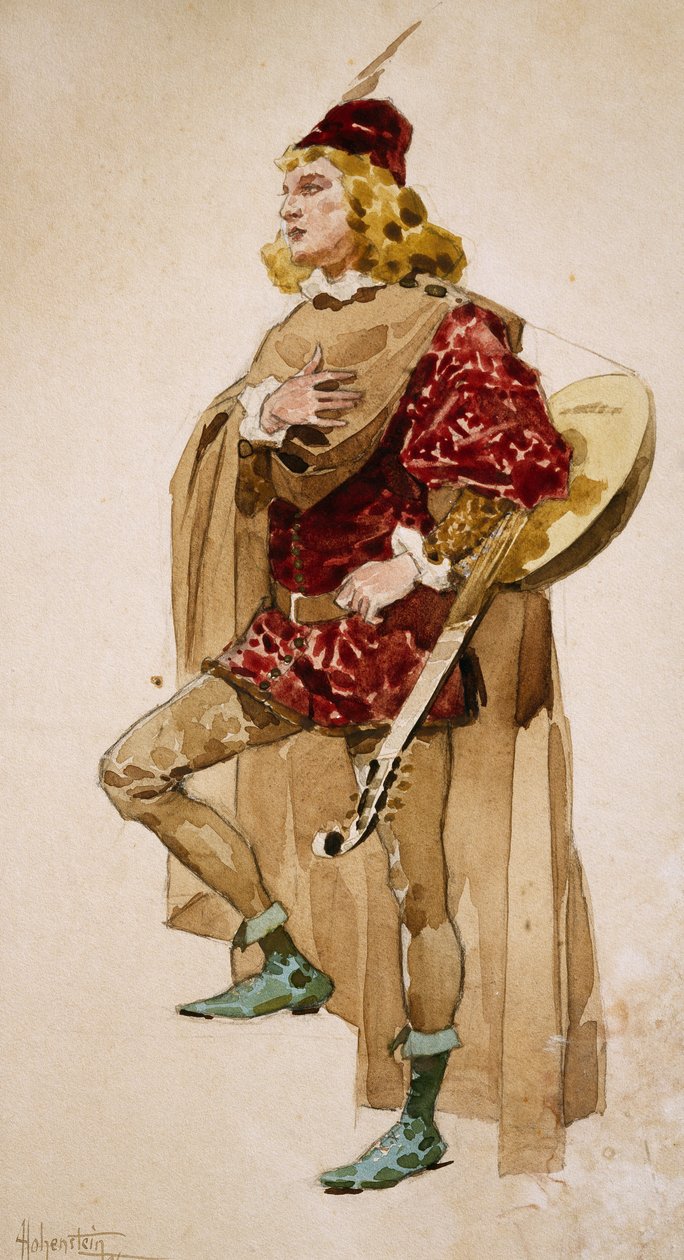 Kostumeskitse af Adolfo Hohenstein (1854-1928) for Zanetto, opera af Pietro Mascagni (1863-1945) af Adolfo Hohenstein