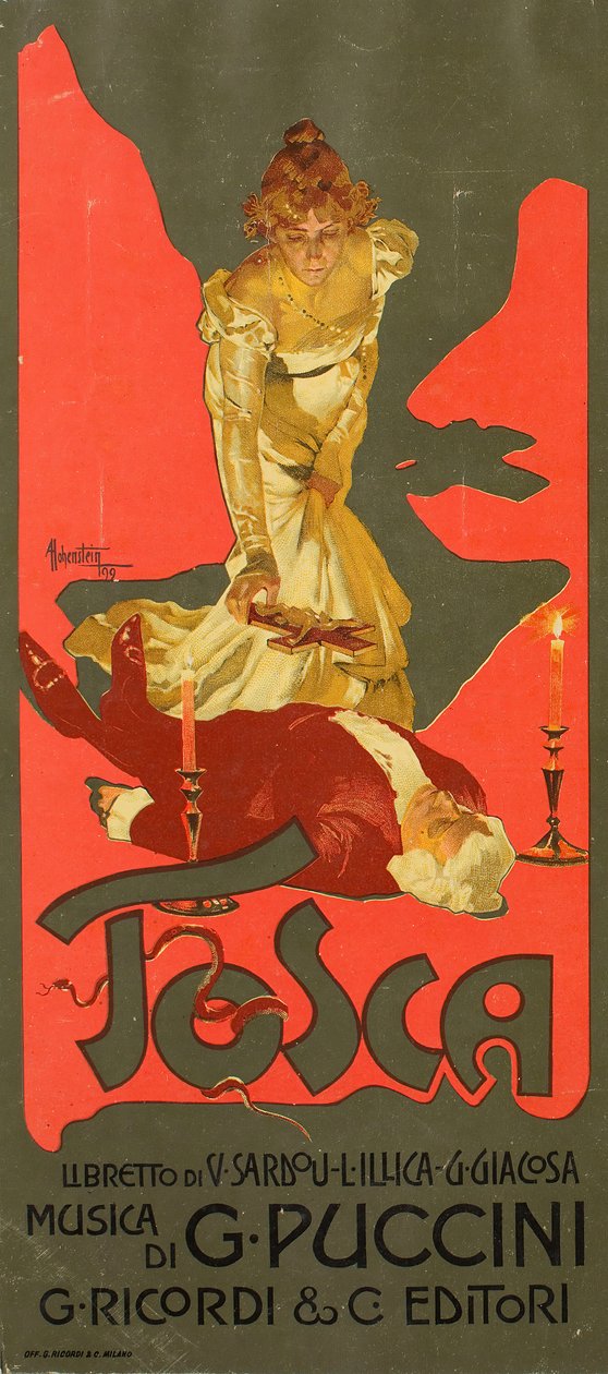 Plakat til Opera Tosca af G. Puccini, 1899. af Adolfo Hohenstein