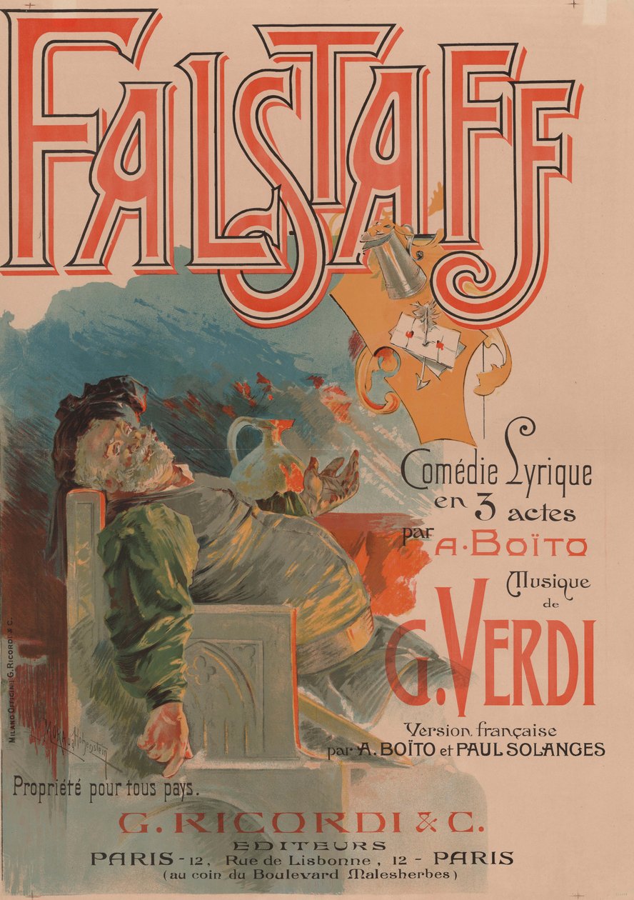 Plakat til operaen Falstaff af Giuseppe Verdi, 1894. af Adolfo Hohenstein