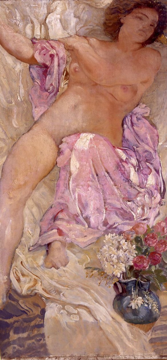Nøgen med blomster, 1910. af Adolfo de Carolis