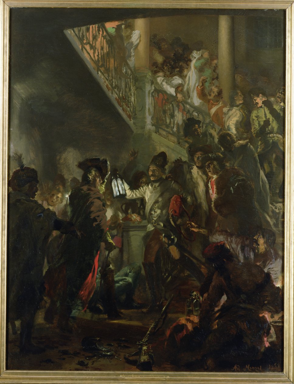 Frederik II den Store (1712-86) i Lissa, Bonsoir, Messieurs! 1858 af Adolph Menzel