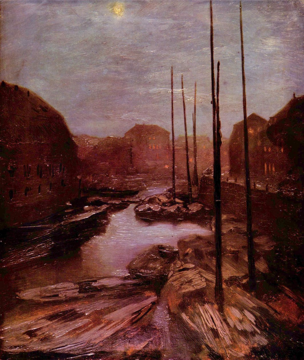 Friedrichsgracht ved måneskin af Adolph Menzel