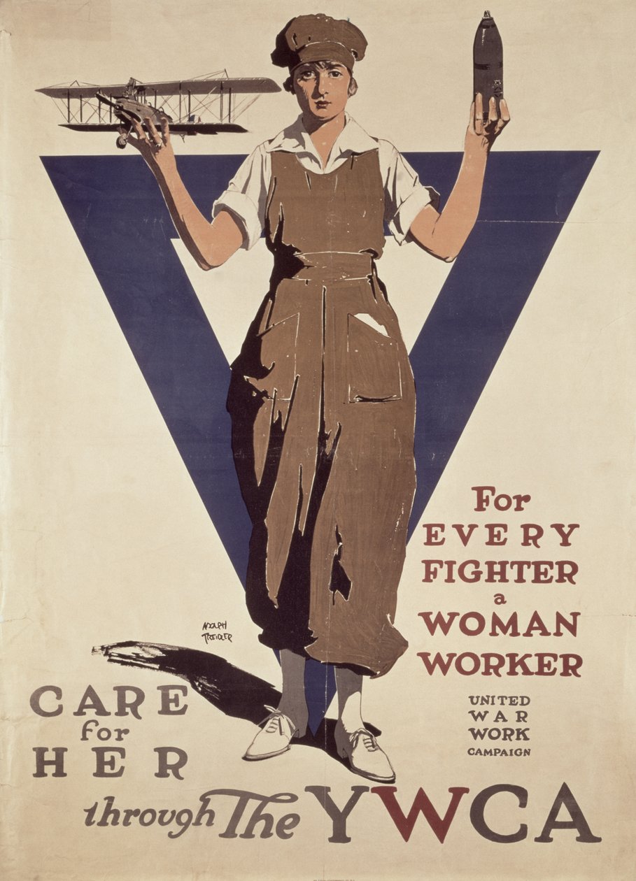 For Every Fighter a Woman Worker, 1st World War YWCA propagandaplakat af Adolph Treidler