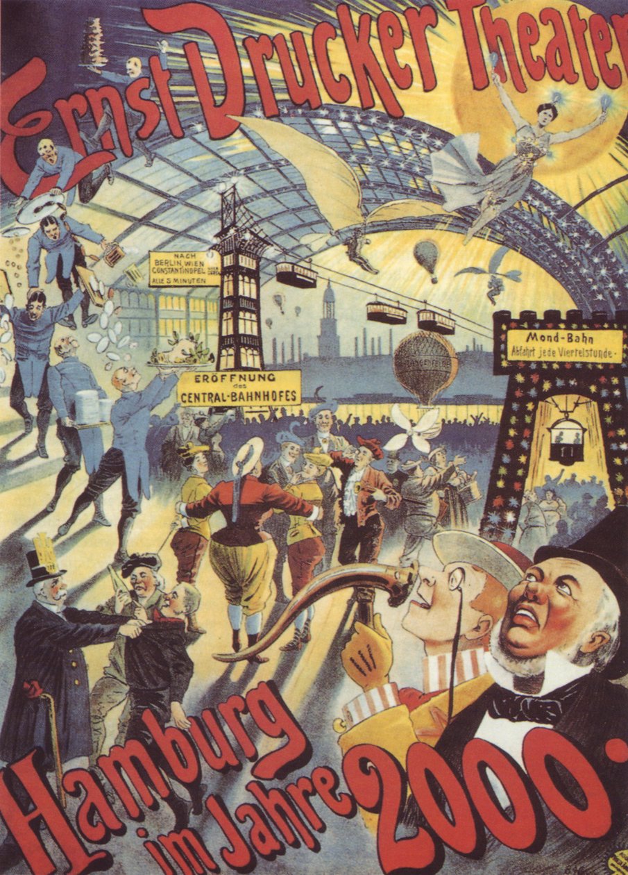 Hamborg i år 2000. Plakat for Ernst Drucker Theatre, 1896 af Adolph Friedländer