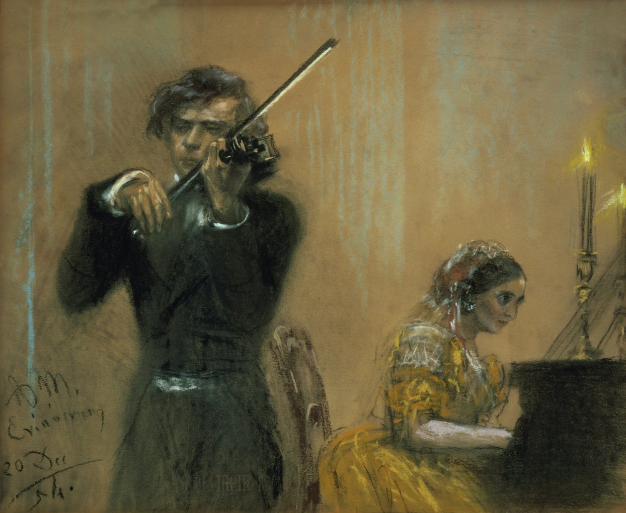 Clara Schumann (1819-96) og Joseph Joachim i koncert af Adolph Menzel