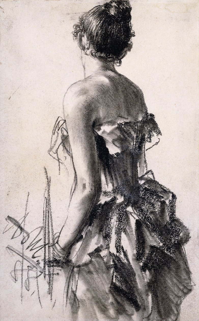 bagfra af en kvinde; Set bagfra af en dame, 1888 af Adolph Menzel