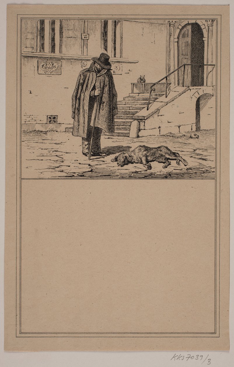 Den døde hund. Nr. 2 i Chr. Winther og M. Rørbye, "25 Billeder for små børn" af Johan Adolph Kittendorff