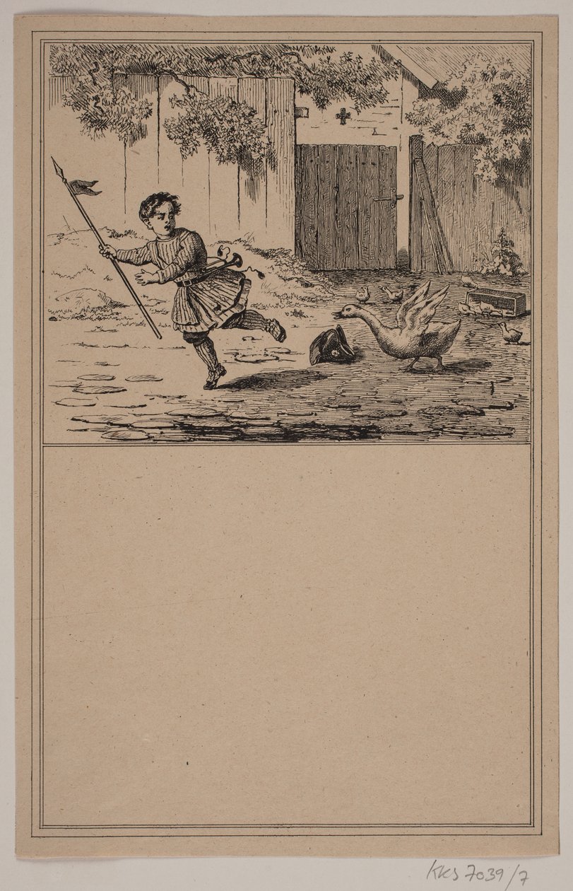 Den tappre helt. Nr. 6 i Chr. Winther og M. Rørbye, "25 Billeder for små børn" af Johan Adolph Kittendorff