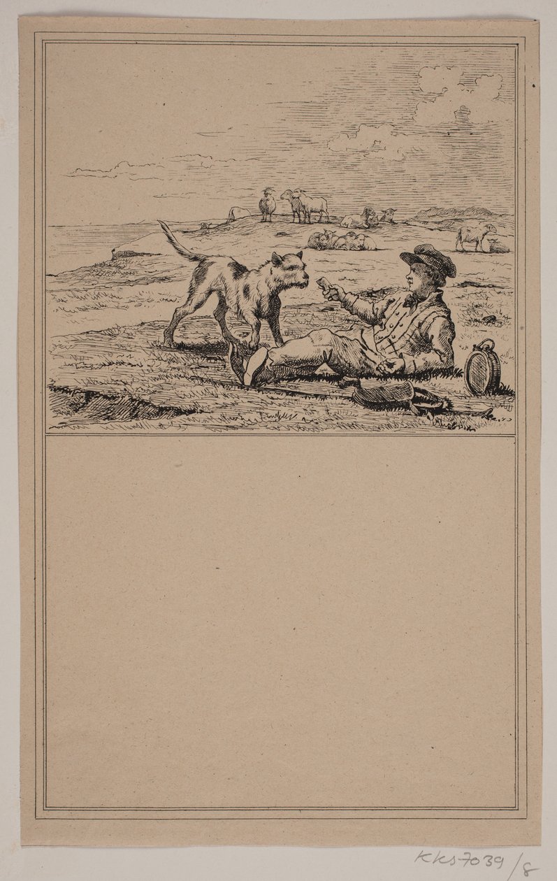 Hyrden og hunden. Nr. 7 i Chr. Winther og M. Rørbye, "25 Billeder for små børn" af Johan Adolph Kittendorff