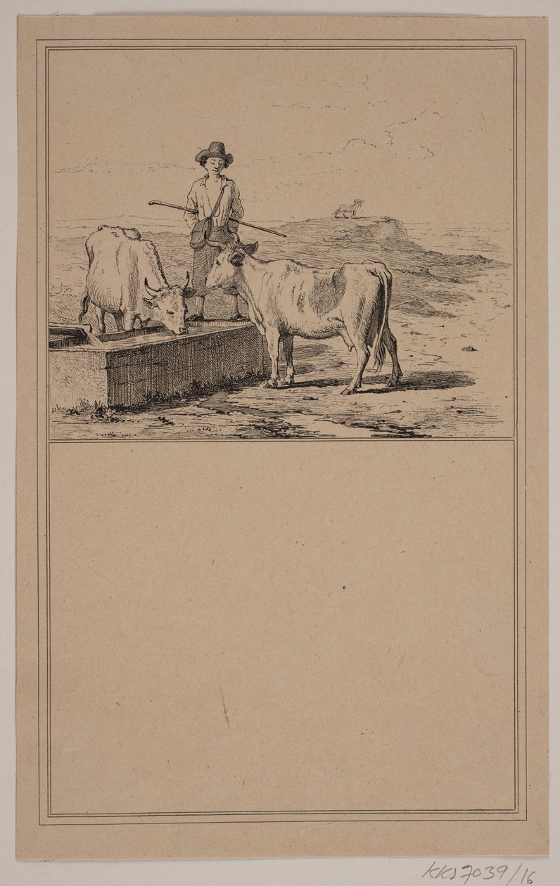 Koen ved vandning. Nr. 15 i Chr. Winther og M. Rørbye, "25 Billeder for små børn" af Johan Adolph Kittendorff