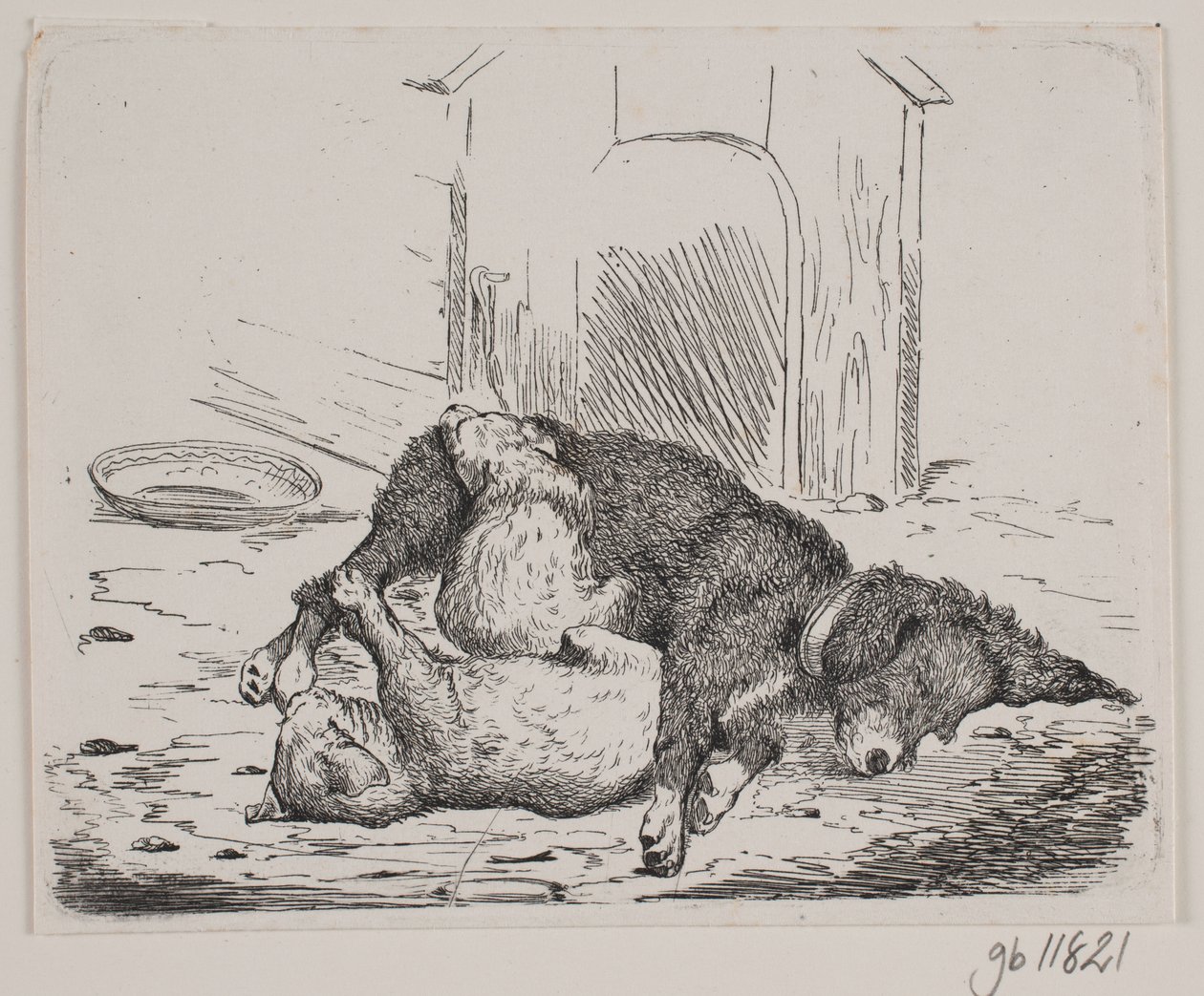 Lænkehund med hvalp af Johan Adolph Kittendorff