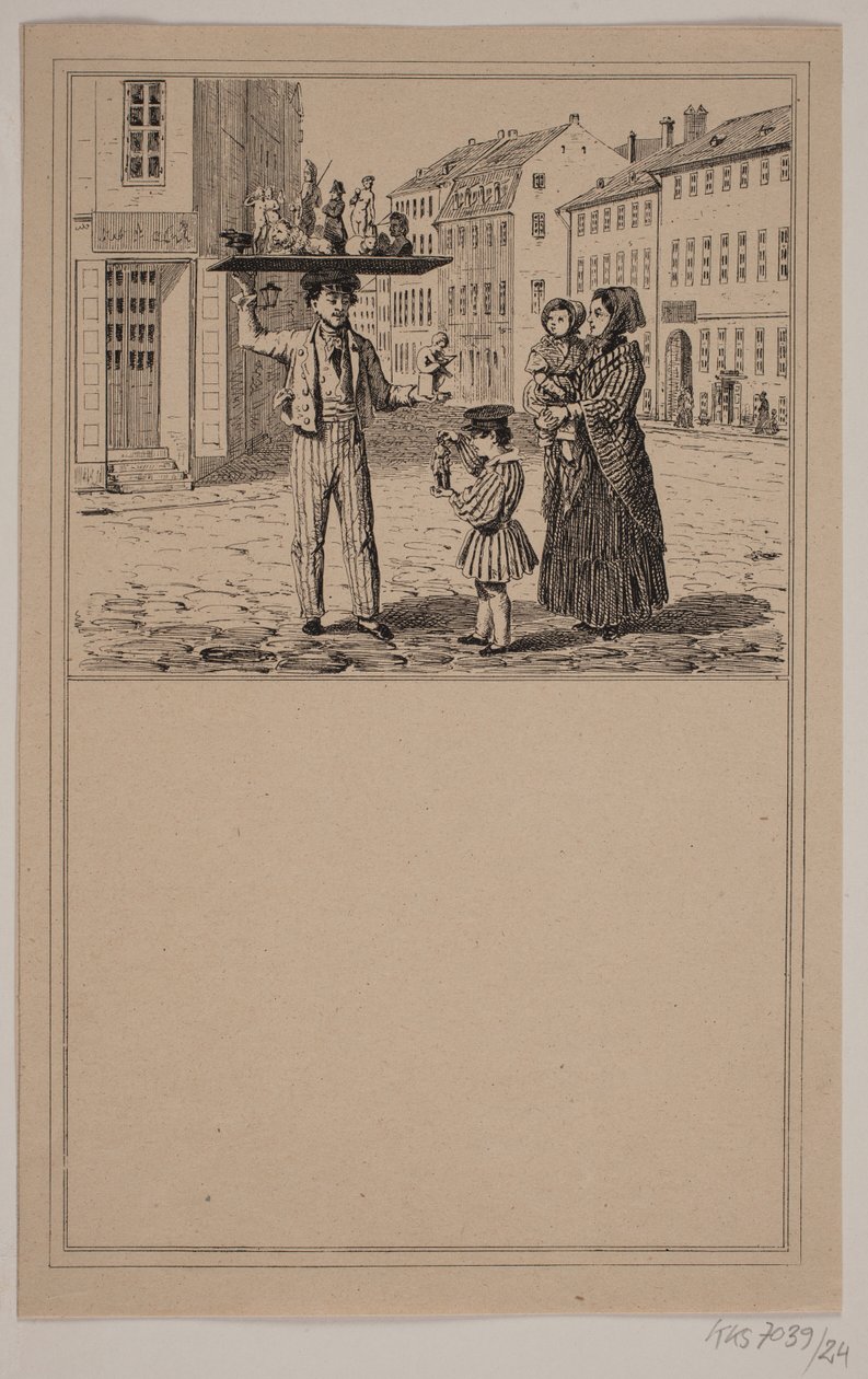 Manden med dukken. Nr. 23 i Chr. Winther og M. Rørbye, "25 Billeder for små børn" af Johan Adolph Kittendorff