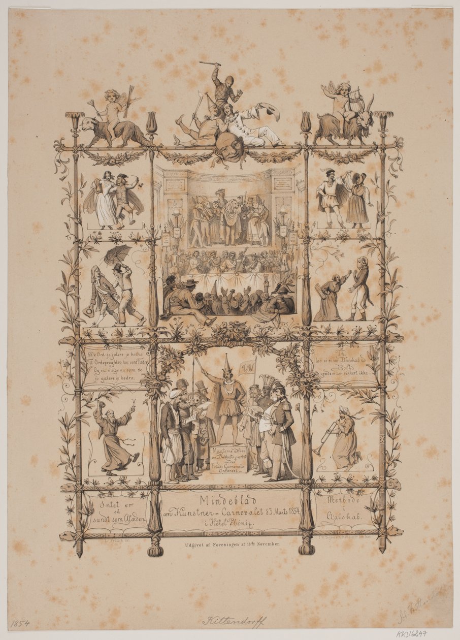 Mindeblad om kunstnercarnevalet d. 3. marts 1854 af Johan Adolph Kittendorff