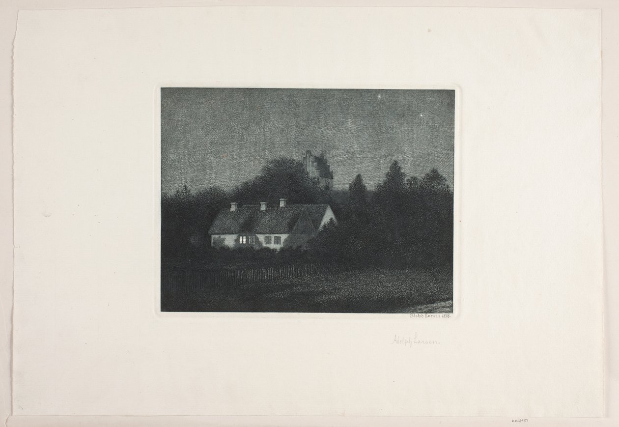 Måneskinsaften i landsbyen Borup af Adolph Larsen