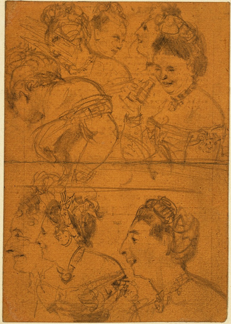 Acht Skizzen von Theaterbesucherinnen af Adolph Menzel