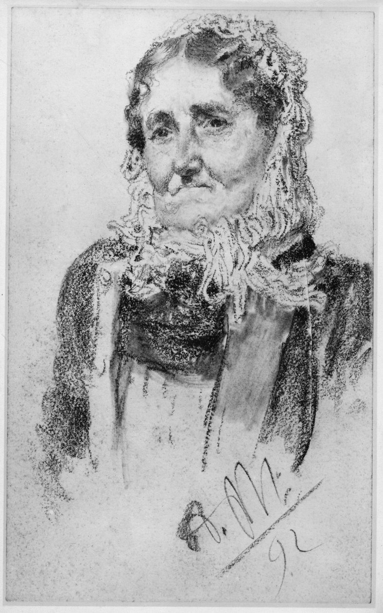 Ældre kvinde med uldne hue (tørklæde) af Adolph Menzel