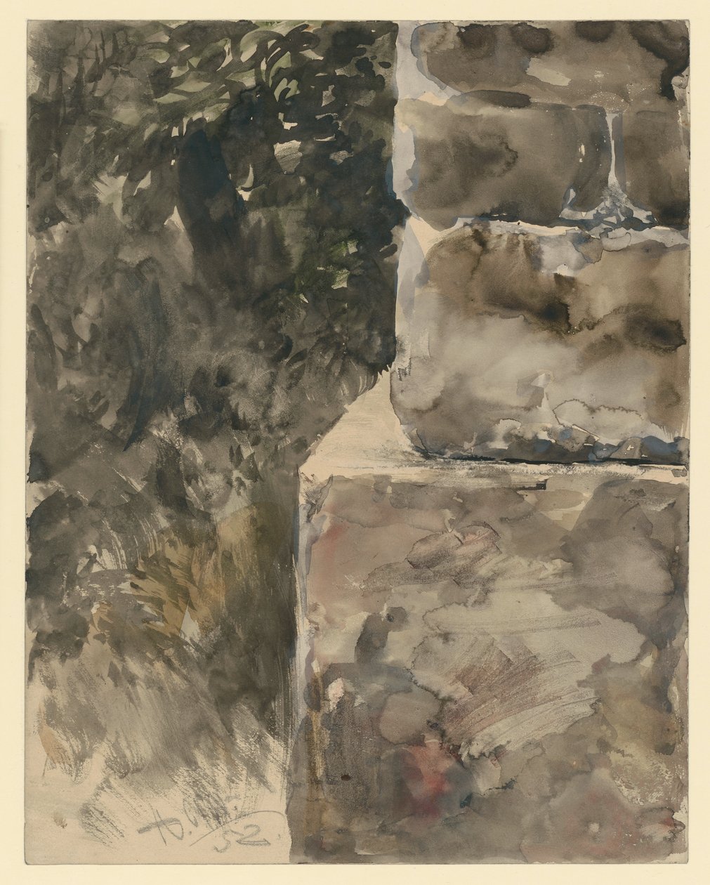 Træløv ved stensoklen af Adolph Menzel