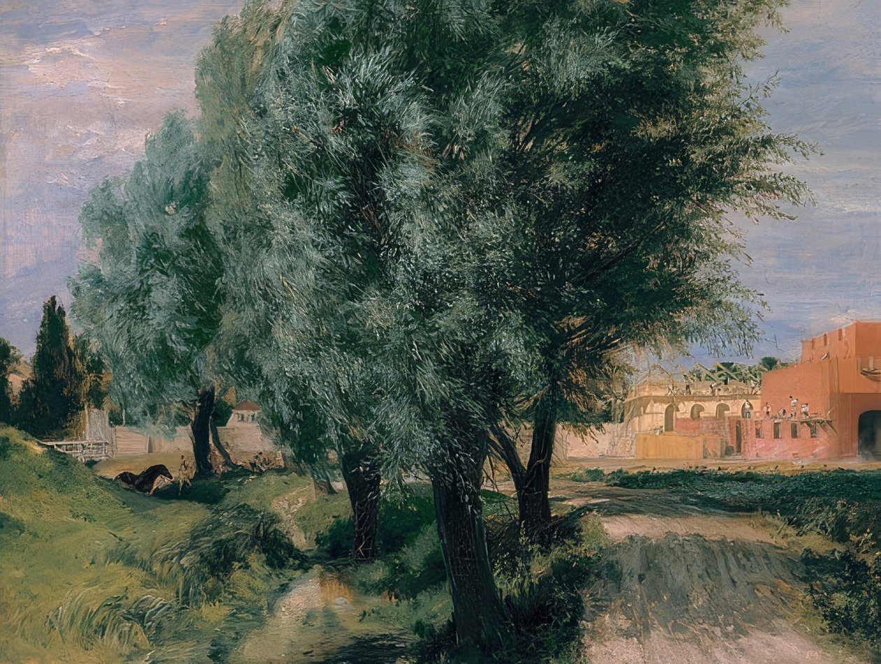 Byggeplads med piletræer. 1846 af Adolph Menzel