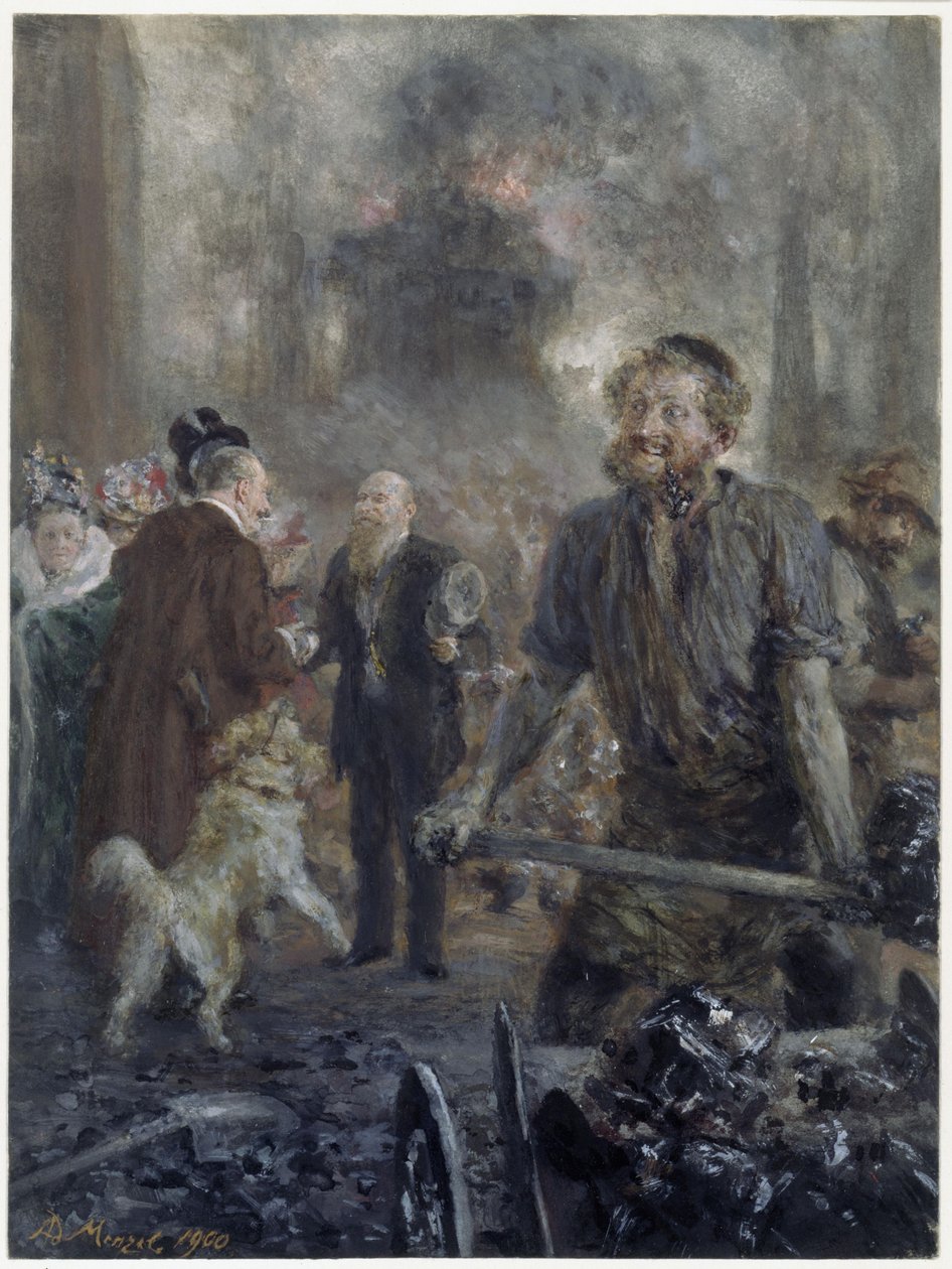Besøg på jernvalseværket (til minde om Eduard Arnholds 25-årige medejerskab af kulvirksomheden Caesar Wollheim den 1. januar 1900) af Adolph Menzel
