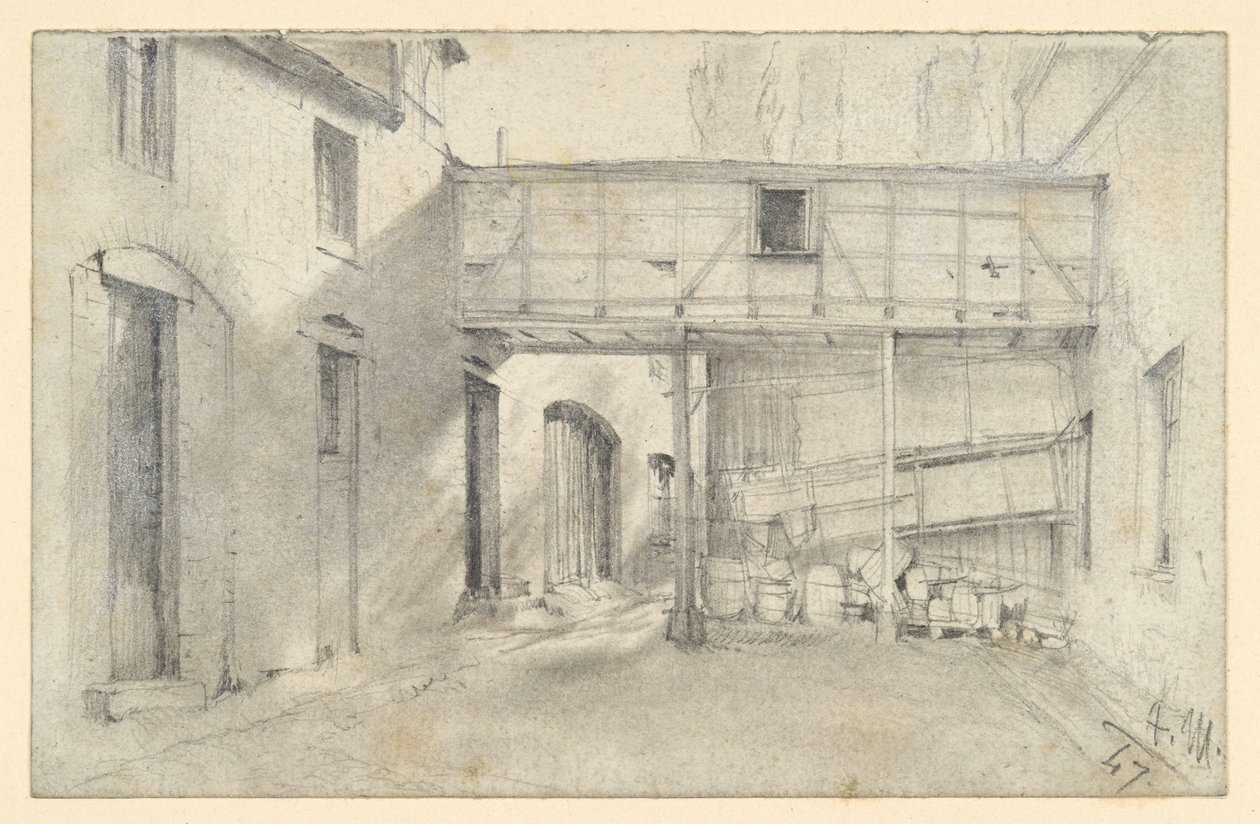 Udsigt ind i en gård af Adolph Menzel