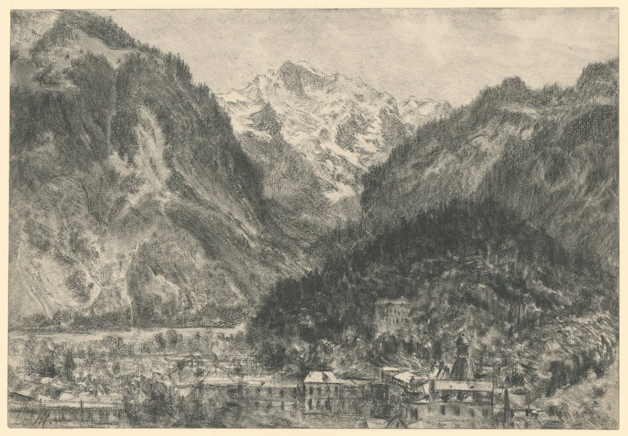 Udsigt over Interlaken mod Jungfrau-massivet af Adolph Menzel