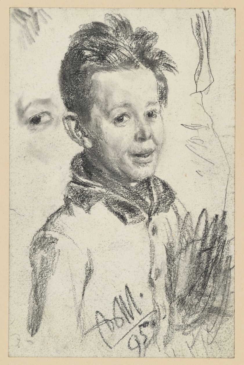 Brystbillede af en dreng vendt mod højre, øjenstudier af Adolph Menzel