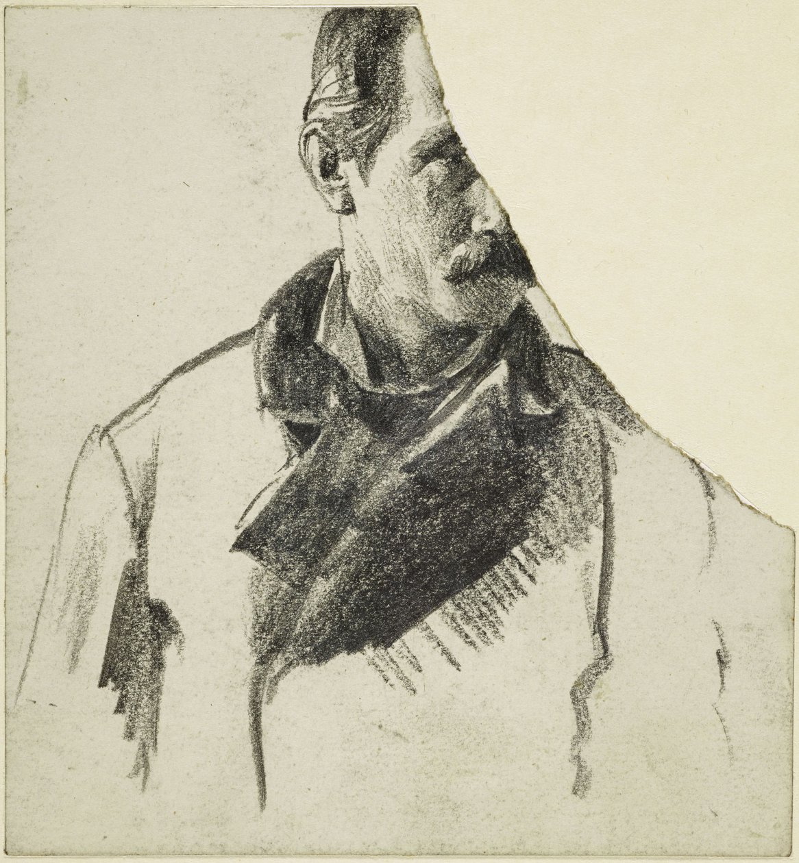 Brystbillede af en mand med overskæg, der vender hovedet mod højre af Adolph Menzel