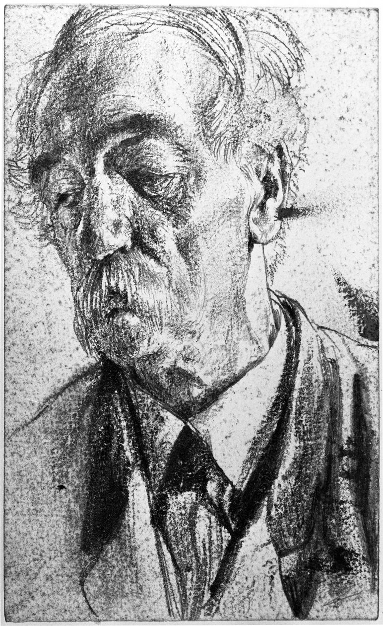 Brystbillede af en ældre mand med overskæg af Adolph Menzel