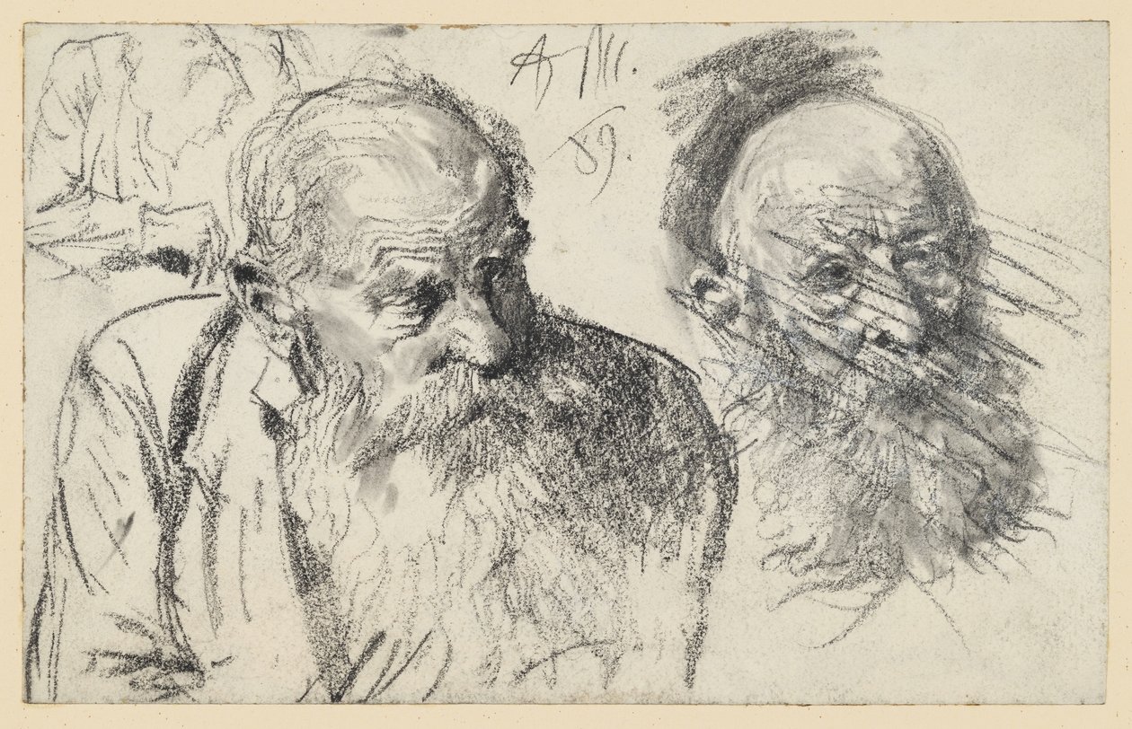 Brystbillede af en gammel skægget mand og hoved af en gammel skægget mand (forkastet) af Adolph Menzel