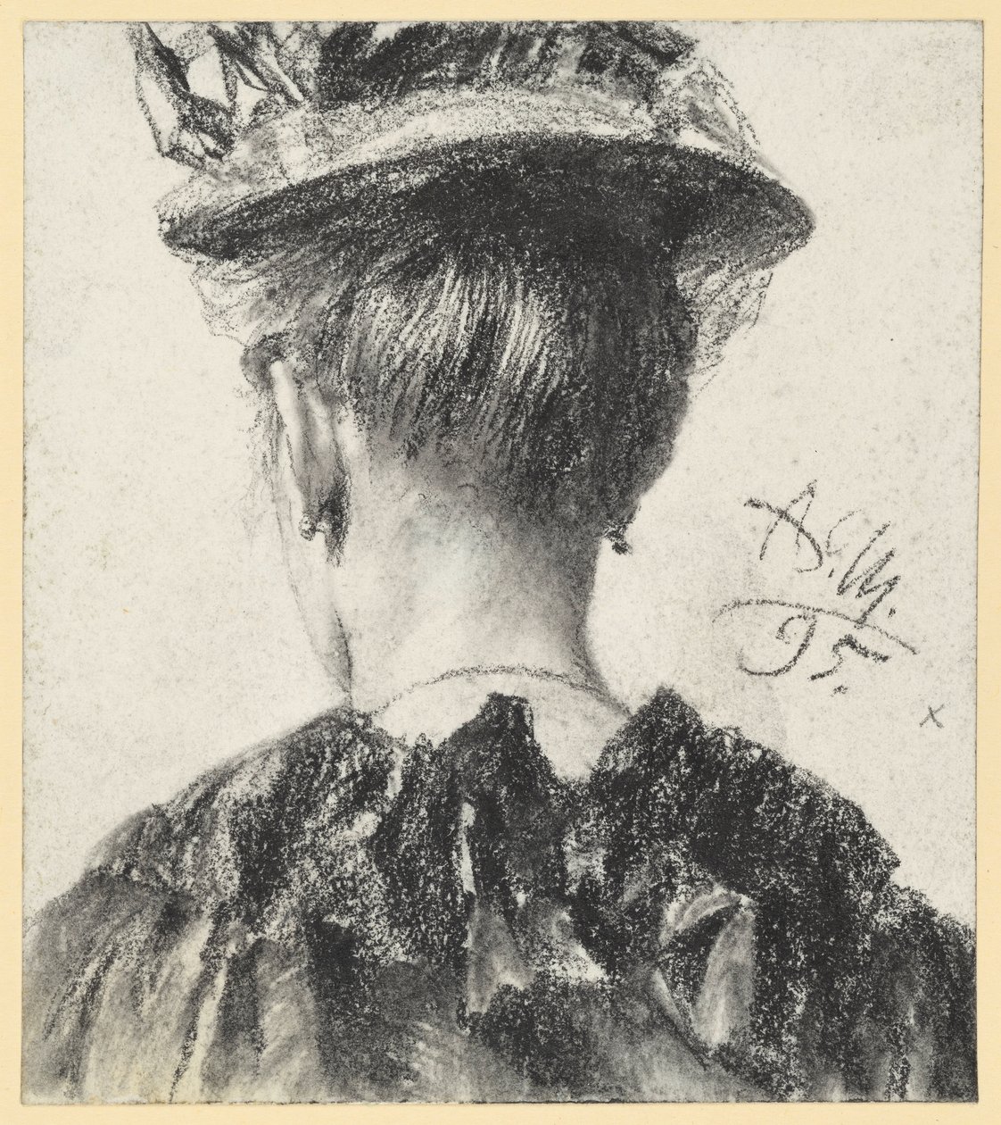 Buste af en kvinde med hat, set bagfra af Adolph Menzel