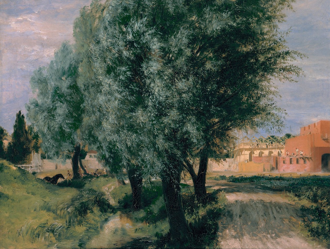 Byggeplads med piletræer, 1846 af Adolph Menzel