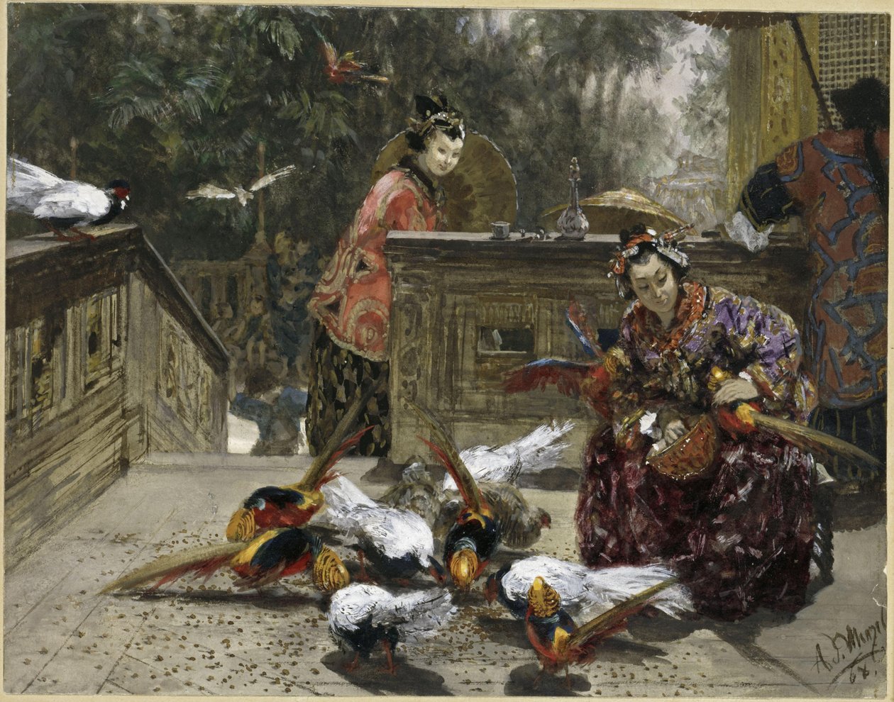 Kinesiske kvinder med fasaner. Fra "Børnealbummet" af Adolph Menzel