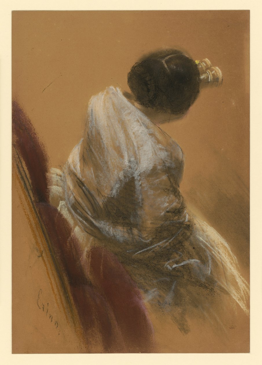 Dame i en lænestol med teaterkikkert af Adolph Menzel