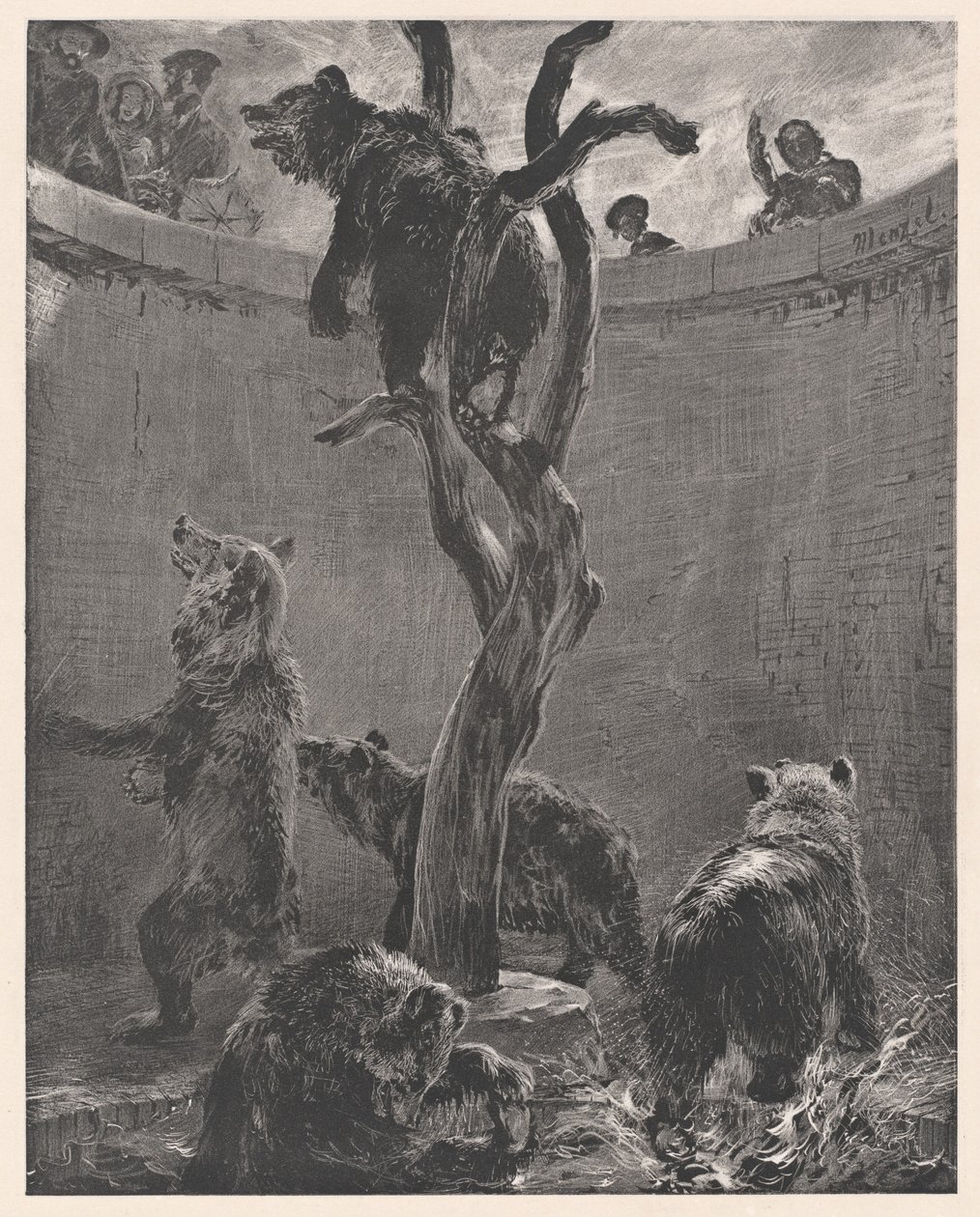 Bjørnegraven i zoologisk have (The Bear Pit in the Zoological Gardens) af Adolph Menzel