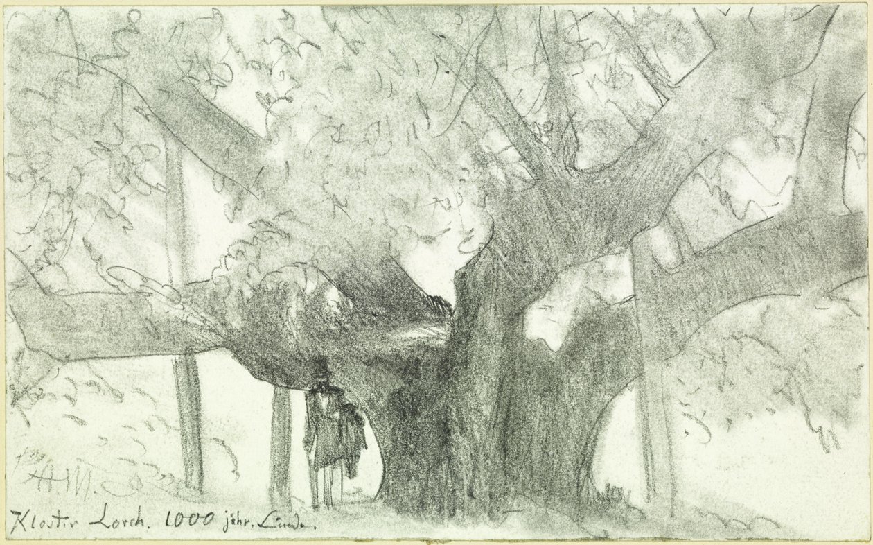 Det 1000 år gamle lindetræ ved Lorch-klosteret af Adolph Menzel