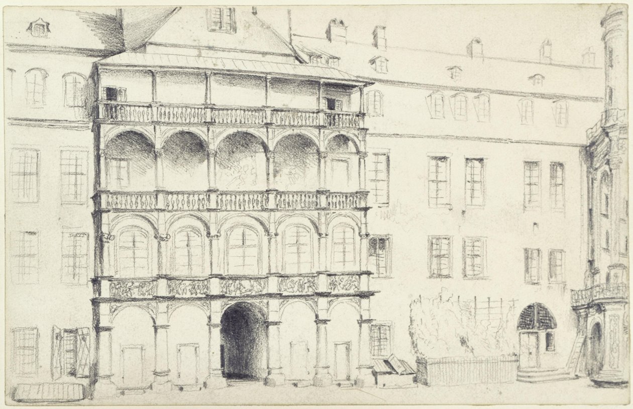 Nordsiden af den store slotsgård i Dresden af Adolph Menzel