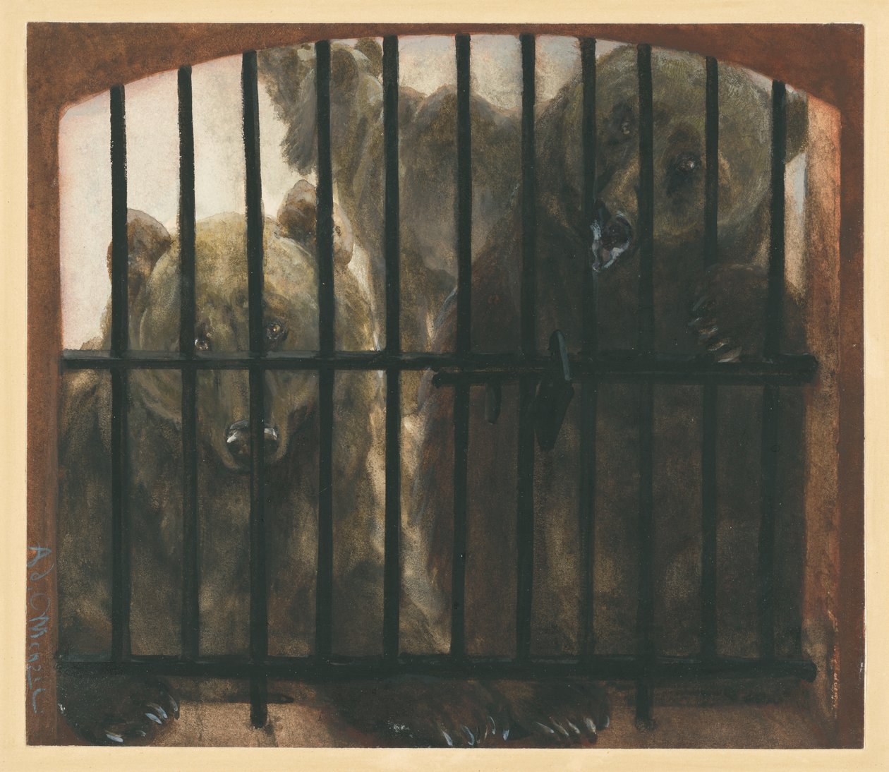 Tre bjørne i et bur. Fra »Kinderalbum« af Adolph Menzel