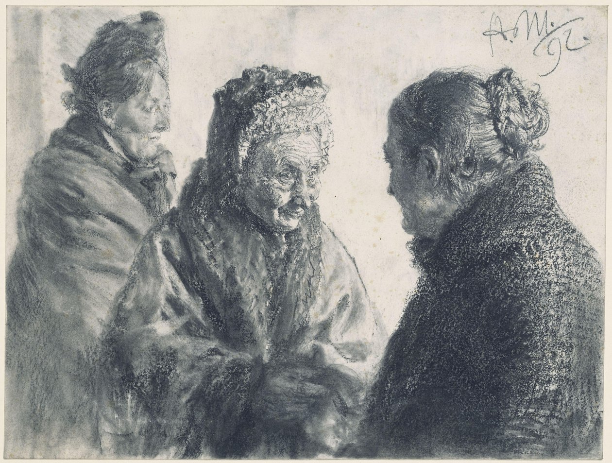 Tre kvinder, indhyllet i klæder af Adolph Menzel