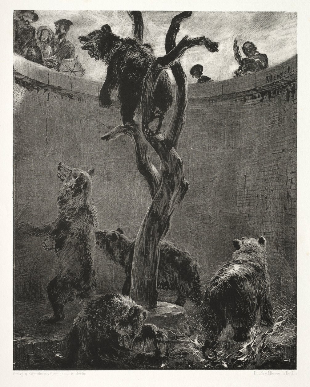 Essay om sten med børste og skraber: Bjørnegraven, 1851. af Adolph Menzel
