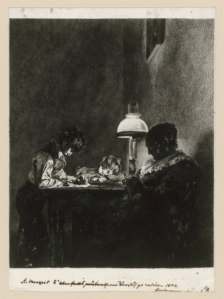 Familie ved lampen af Adolph Menzel