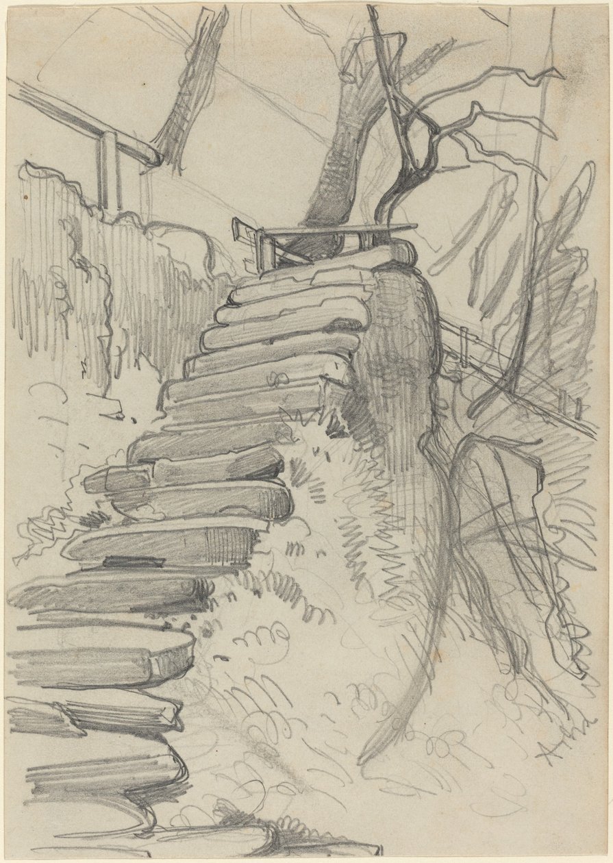 Stentrappe i en have af Adolph Menzel