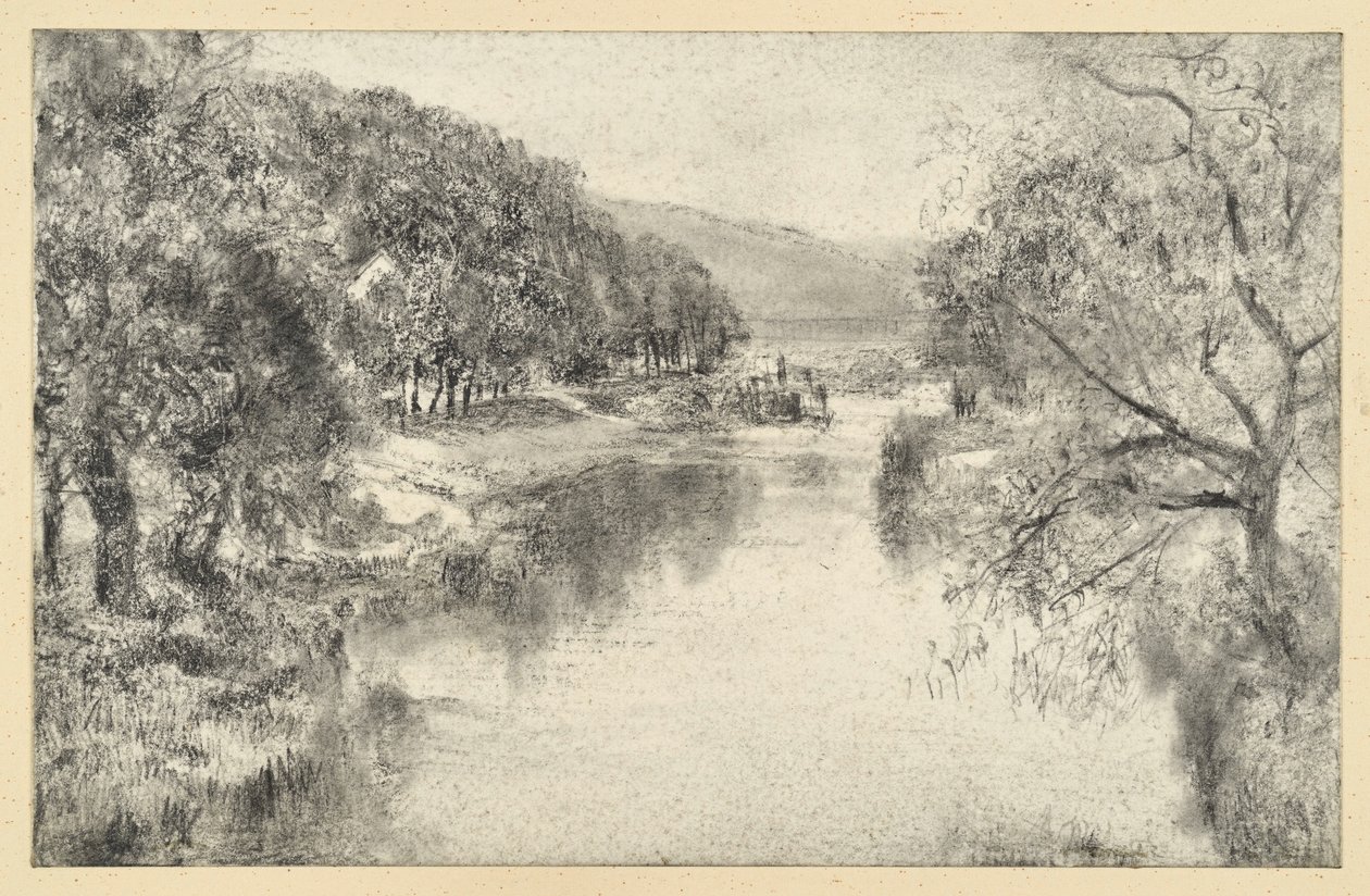 Flodlandskab med allé af Adolph Menzel